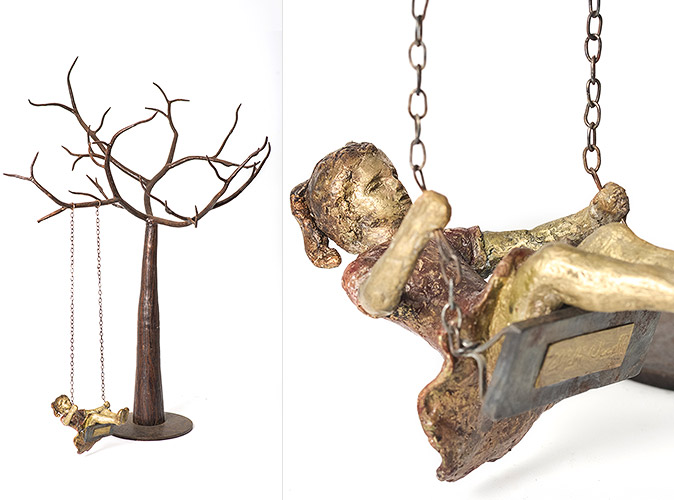 Árbol en fierro / Niña en bronce | 90cms x 70cms x 70cms