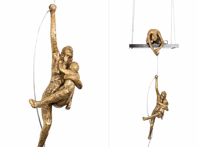 Bronce, madera y cable de acero: 86cms x 42cms x 27cms